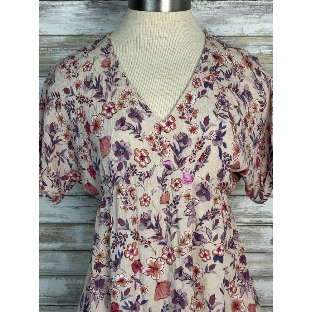 GILLI Babydoll Sage Green Gauze Mini Dress Cottagecore Boho Short‎ Sleeve